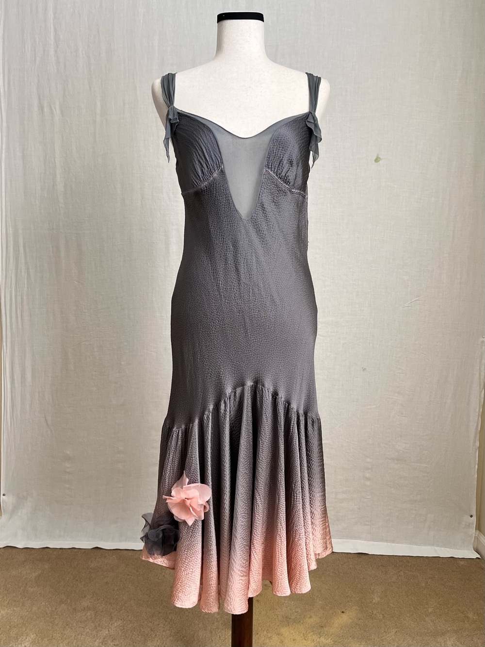 Vintage! Rebecca Taylor Silk Rose Plunge Neckline Dress - 6